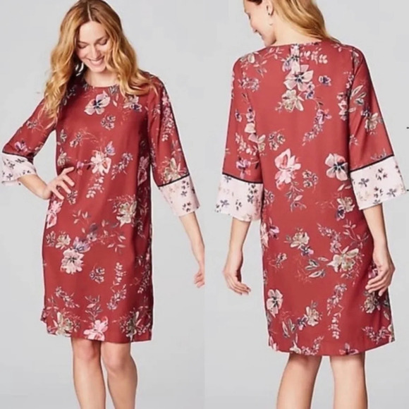 J. Jill floral 3/4 sleeve shift Dress 18202 - Picture 1 of 9
